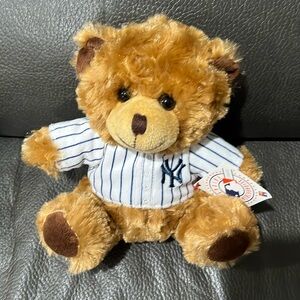 New York Yankees stuffed brown teddy bear in pin stripe tee